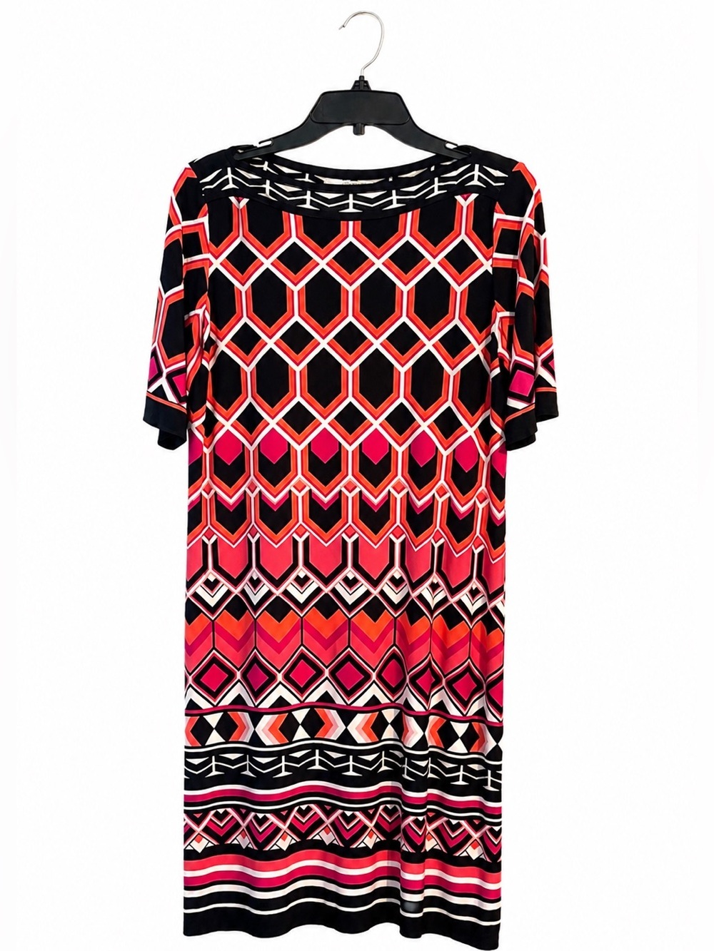 Studio One New York Geometric Dress PM Pink Orange Stretch Sheath Retro